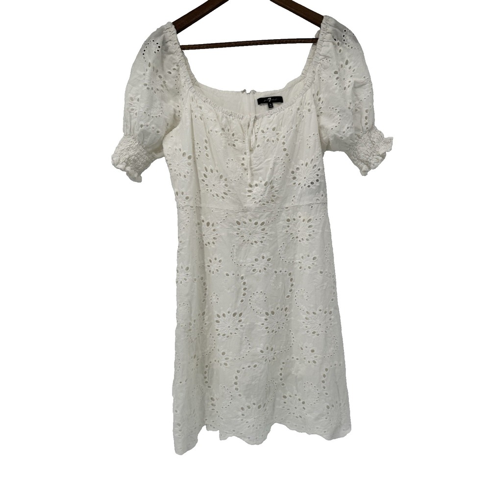 7 for all Mankind Milkmaid Eyelet Puff Sleeve Boho Cottage‎ Romantic Summer